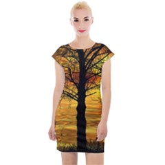 Nature Sunset Landscape Sun Cap Sleeve Bodycon Dress by Pakrebo