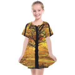 Nature Sunset Landscape Sun Kids  Smock Dress by Pakrebo