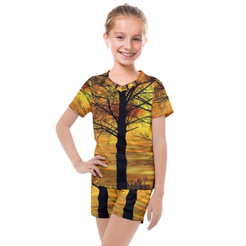 Nature Sunset Landscape Sun Kids  Mesh Tee And Shorts Set by Pakrebo