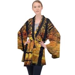 Nature Sunset Landscape Sun Velvet Kimono Robe by Pakrebo