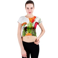 Tulip Gerbera Composites Broom Crew Neck Crop Top by Pakrebo