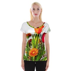 Tulip Gerbera Composites Broom Cap Sleeve Top by Pakrebo