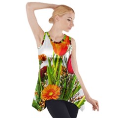 Tulip Gerbera Composites Broom Side Drop Tank Tunic by Pakrebo