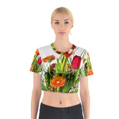 Tulip Gerbera Composites Broom Cotton Crop Top by Pakrebo