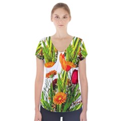 Tulip Gerbera Composites Broom Short Sleeve Front Detail Top by Pakrebo