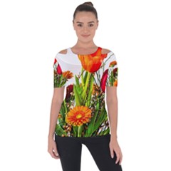 Tulip Gerbera Composites Broom Shoulder Cut Out Short Sleeve Top by Pakrebo