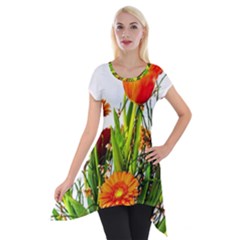 Tulip Gerbera Composites Broom Short Sleeve Side Drop Tunic by Pakrebo