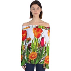 Tulip Gerbera Composites Broom Off Shoulder Long Sleeve Top by Pakrebo