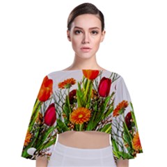 Tulip Gerbera Composites Broom Tie Back Butterfly Sleeve Chiffon Top by Pakrebo