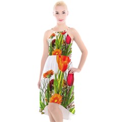 Tulip Gerbera Composites Broom High-low Halter Chiffon Dress  by Pakrebo