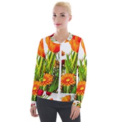 Tulip Gerbera Composites Broom Velour Zip Up Jacket by Pakrebo