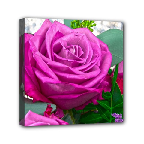 Rose Pink Purple Flower Bouquet Mini Canvas 6  X 6  (stretched) by Pakrebo