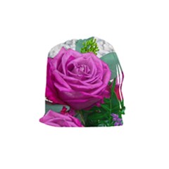 Rose Pink Purple Flower Bouquet Drawstring Pouch (medium) by Pakrebo