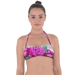 Rose Pink Purple Flower Bouquet Halter Bandeau Bikini Top by Pakrebo