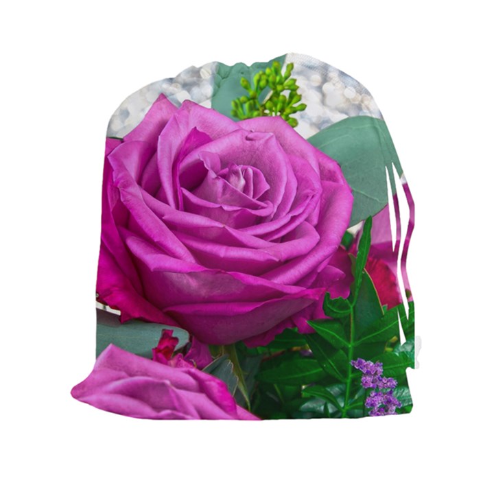 Rose Pink Purple Flower Bouquet Drawstring Pouch (XXL)