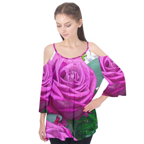 Rose Pink Purple Flower Bouquet Flutter Tees by Pakrebo