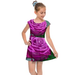 Rose Pink Purple Flower Bouquet Kids  Cap Sleeve Dress by Pakrebo