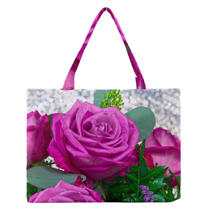 Rose Pink Purple Flower Bouquet Zipper Medium Tote Bag