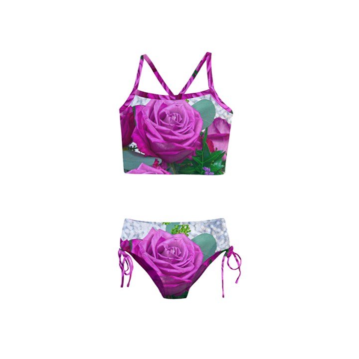 Rose Pink Purple Flower Bouquet Girls  Tankini Swimsuit