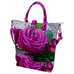 Rose Pink Purple Flower Bouquet Buckle Top Tote Bag by Pakrebo