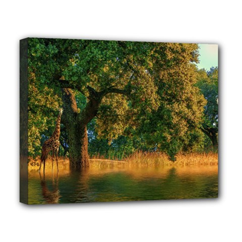 Nature Tree Sunset Giraffe Animal Deluxe Canvas 20  X 16  (stretched) by Pakrebo