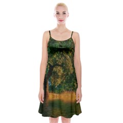 Nature Tree Sunset Giraffe Animal Spaghetti Strap Velvet Dress by Pakrebo