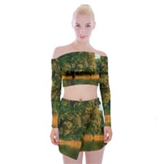 Nature Tree Sunset Giraffe Animal Off Shoulder Top With Mini Skirt Set by Pakrebo