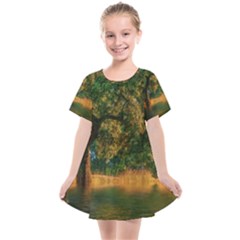 Nature Tree Sunset Giraffe Animal Kids  Smock Dress by Pakrebo