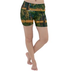 Nature Tree Sunset Giraffe Animal Lightweight Velour Yoga Shorts by Pakrebo