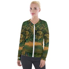 Nature Tree Sunset Giraffe Animal Velour Zip Up Jacket by Pakrebo