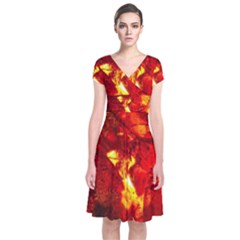 Bernstein Burning Stone Gem Short Sleeve Front Wrap Dress by Pakrebo