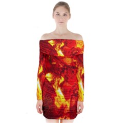 Bernstein Burning Stone Gem Long Sleeve Off Shoulder Dress by Pakrebo