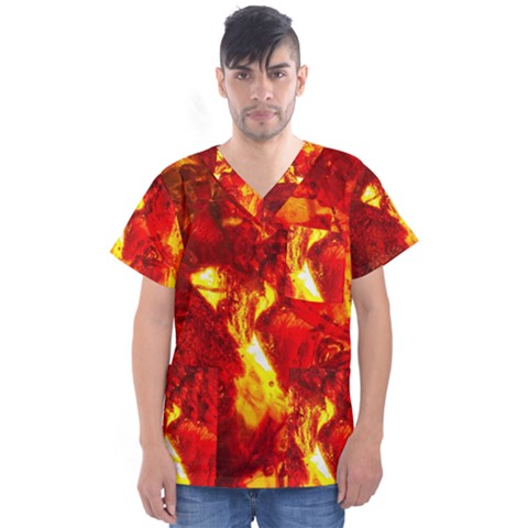 Bernstein Burning Stone Gem Men s V-neck Scrub Top by Pakrebo