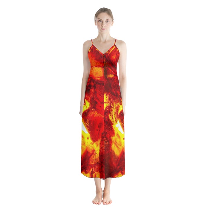 Bernstein Burning Stone Gem Button Up Chiffon Maxi Dress