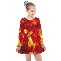 Bernstein Burning Stone Gem Kids  Long Sleeve Dress by Pakrebo