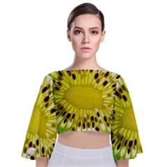 Kiwi Vitamins Eat Fresh Healthy Tie Back Butterfly Sleeve Chiffon Top by Pakrebo