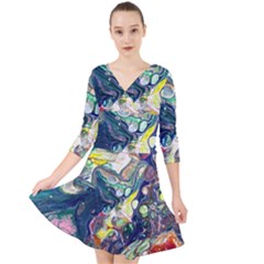 Paint Acrylic Paint Art Colorful Quarter Sleeve Front Wrap Dress