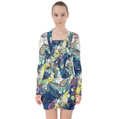 Paint Acrylic Paint Art Colorful V-neck Bodycon Long Sleeve Dress