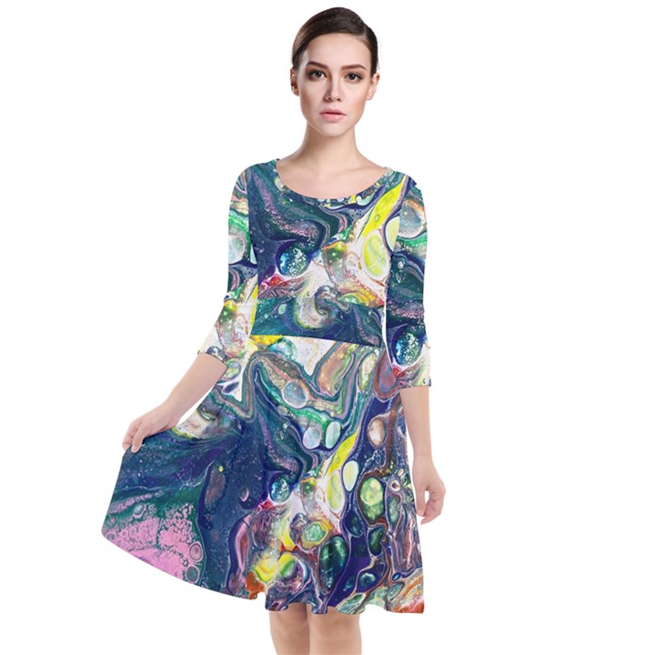 Paint Acrylic Paint Art Colorful Quarter Sleeve Waist Band Dress