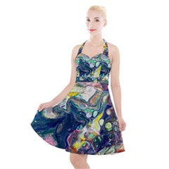 Paint Acrylic Paint Art Colorful Halter Party Swing Dress 