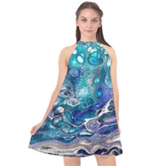 Paint Acrylic Paint Art Colorful Halter Neckline Chiffon Dress 