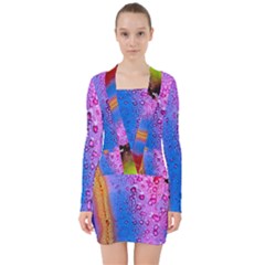 Art Abstract Background Color V-neck Bodycon Long Sleeve Dress by Pakrebo