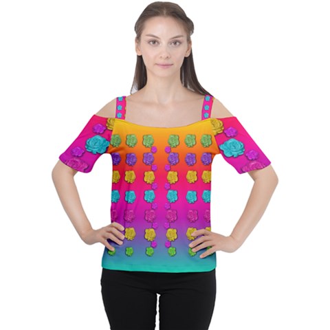 Roses In  Stunning Rainbows Cutout Shoulder Tee by pepitasart