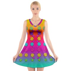 Roses In  Stunning Rainbows V-neck Sleeveless Dress by pepitasart