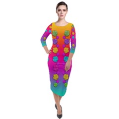 Roses In  Stunning Rainbows Quarter Sleeve Midi Velour Bodycon Dress by pepitasart