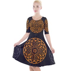 Background Design Pattern Tile Quarter Sleeve A-line Dress