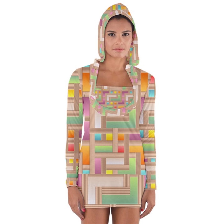 Abstract Background Colorful Long Sleeve Hooded T-shirt