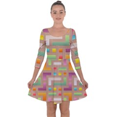 Abstract Background Colorful Quarter Sleeve Skater Dress