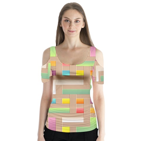 Abstract Background Colorful Butterfly Sleeve Cutout Tee  by HermanTelo