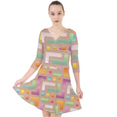 Abstract Background Colorful Quarter Sleeve Front Wrap Dress